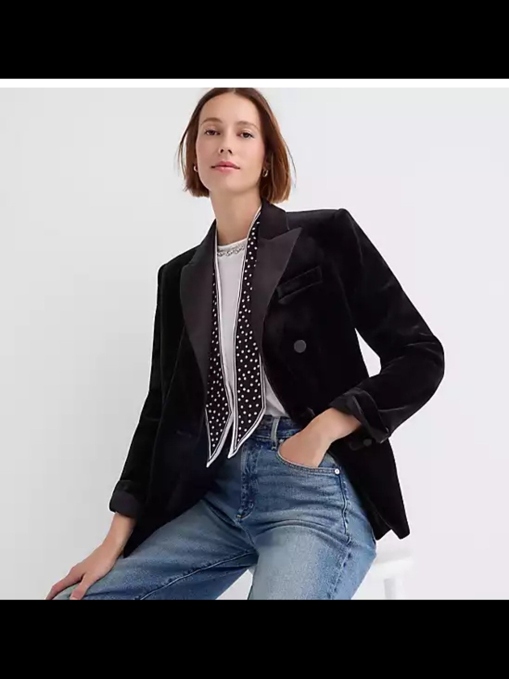 LOFT Black Velvet Tuxedo Double-Breasted Blazer